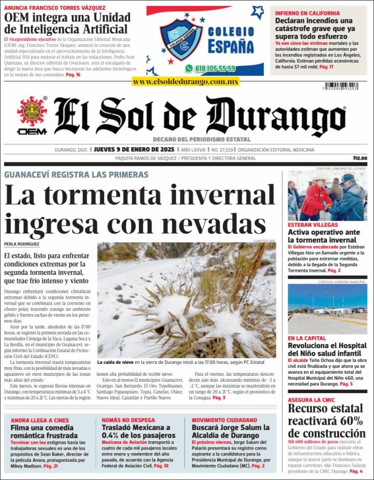 Portada de El Sol de Durango (México)