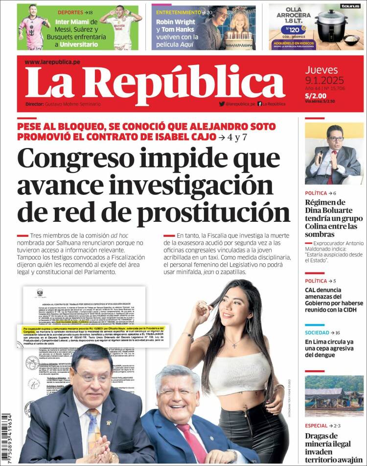 Portada de La Republica (Per&uacute;)