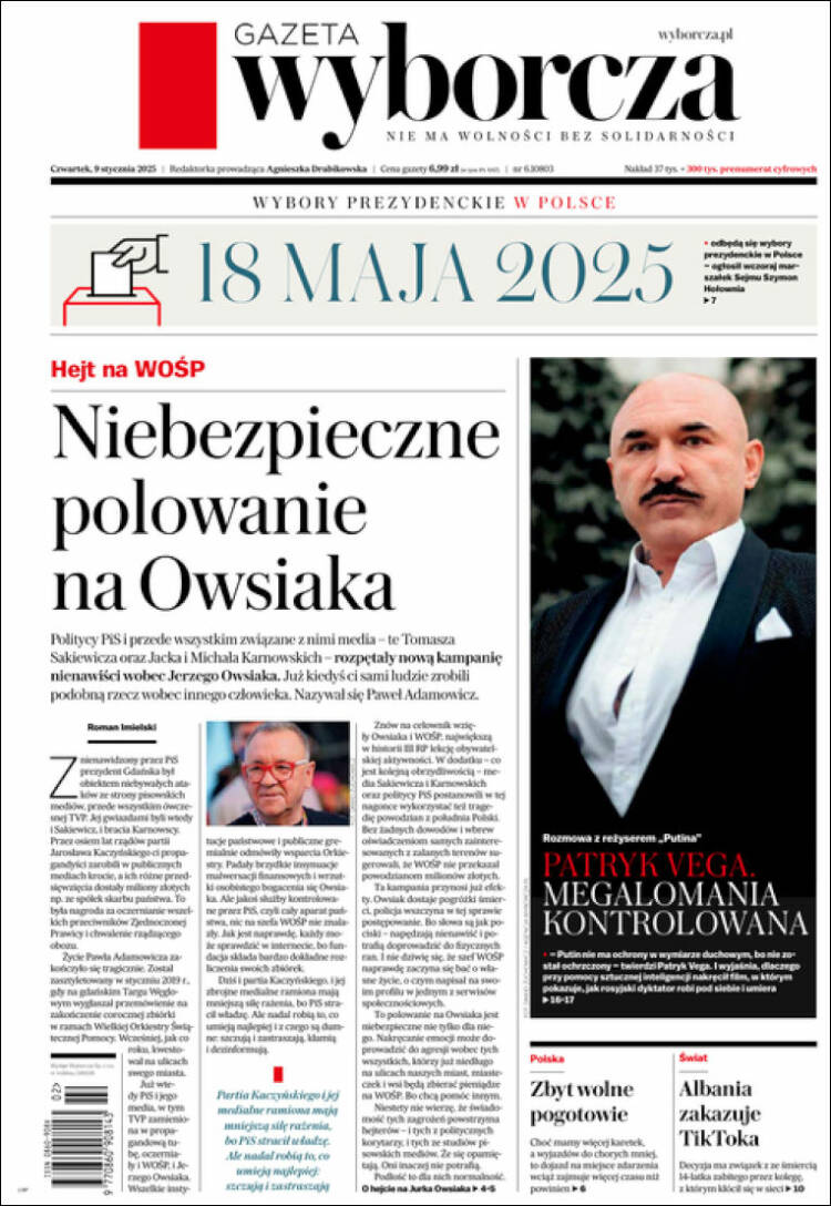 Portada de Gazeta Wyborcza (Polonia)