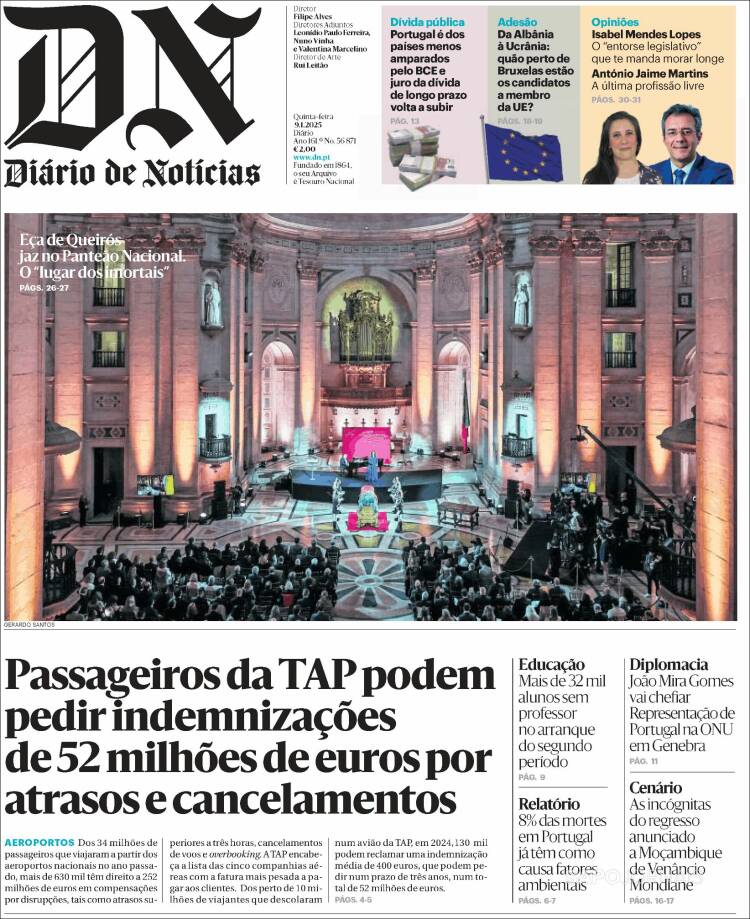 Portada de Diário de Noticias (Portugal)