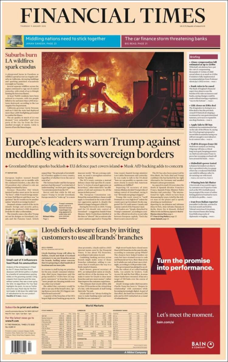 Portada de Financial Times (Reino Unido)