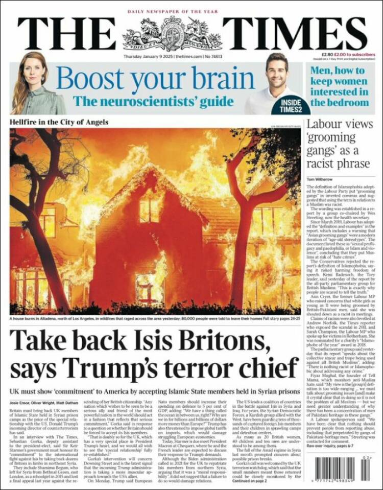 Portada de The Times (Reino Unido)