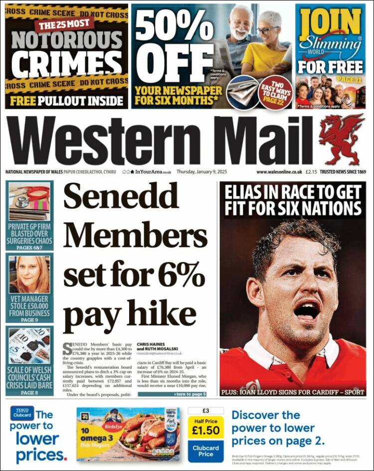 Portada de Western Mail (Reino Unido)