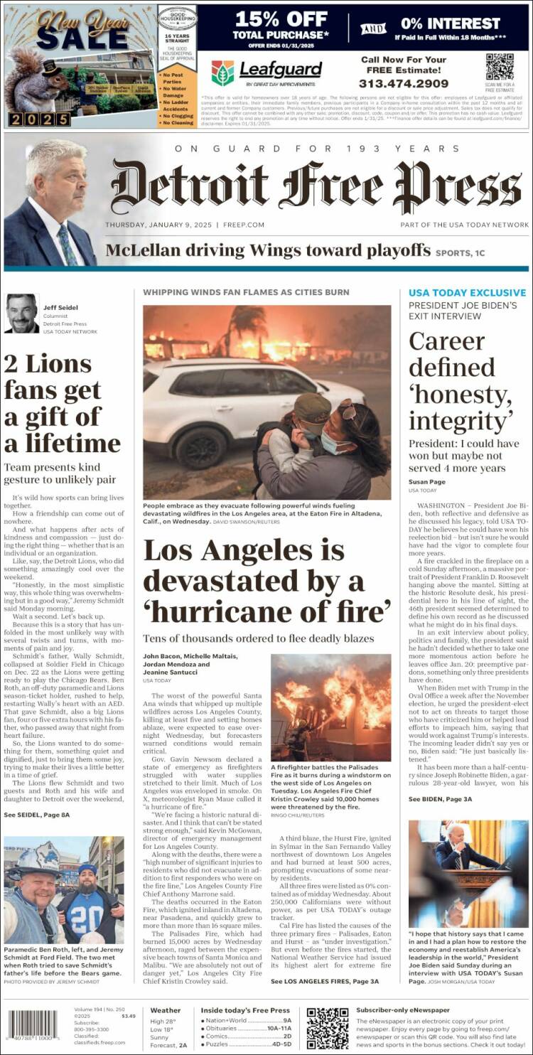 Portada de Detroit Free Press (USA)
