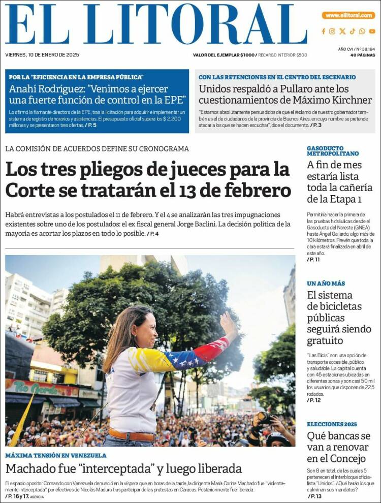 Portada de Diario El Litoral (Argentina)
