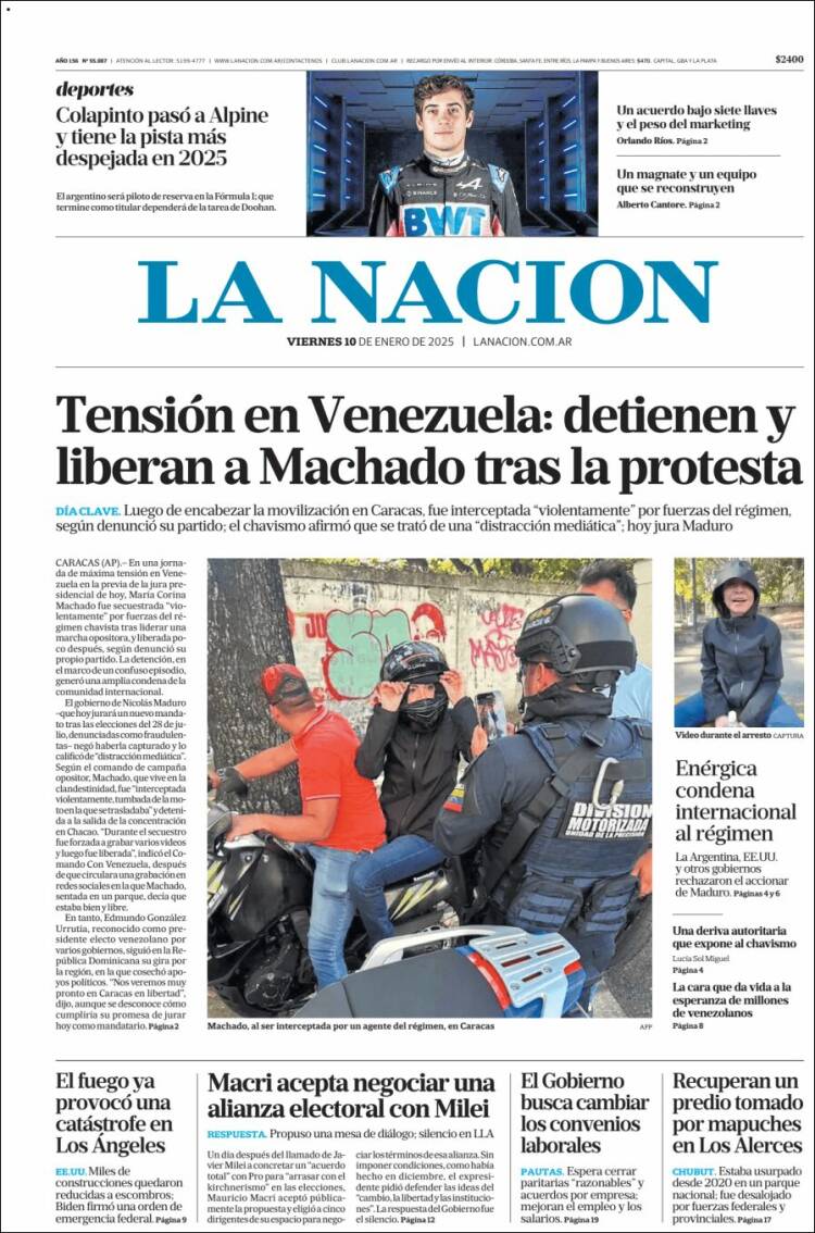 Portada de La Nación (Argentina)