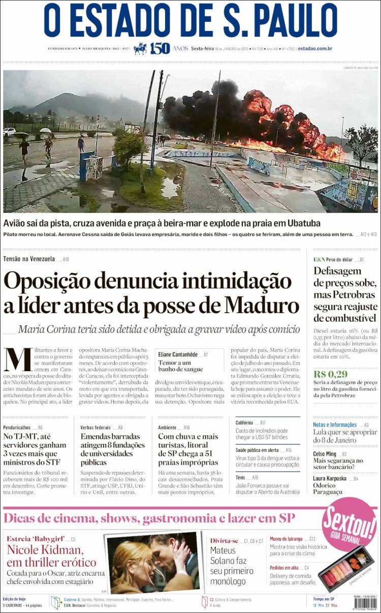 Portada de O Estado de São Paulo (Brésil)