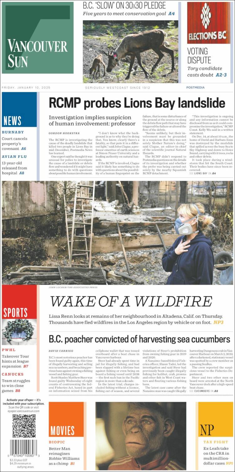 Portada de The Vancouver Sun (Canadá)