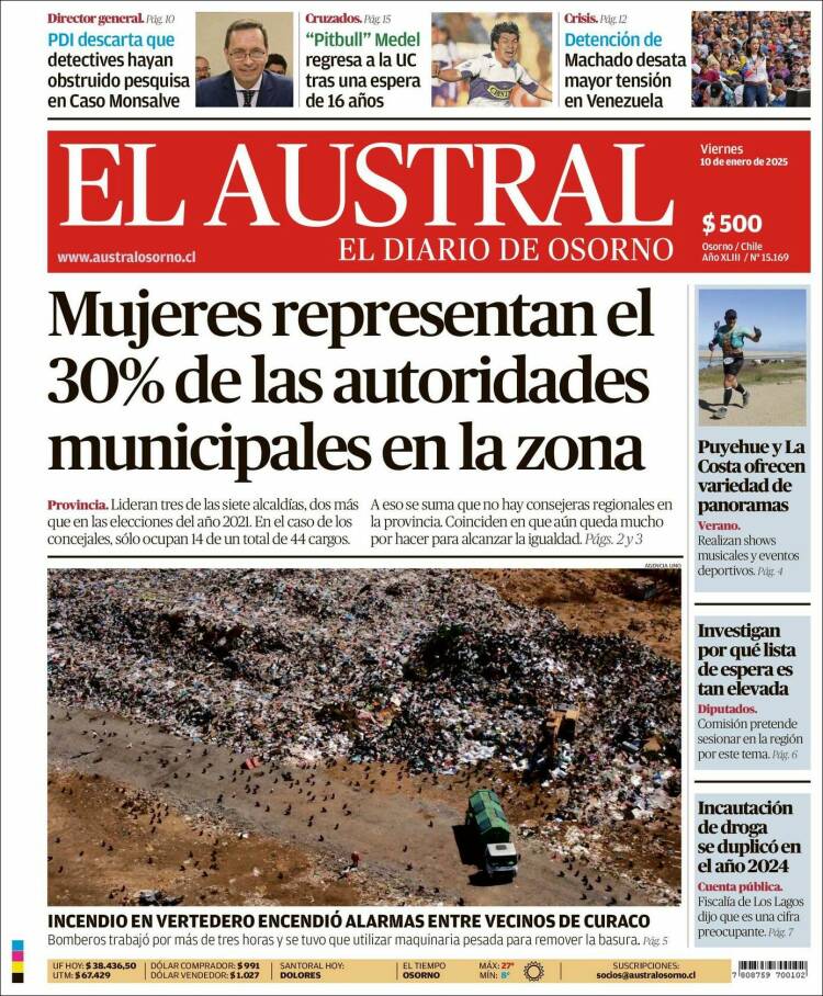 Portada de El Austral de Osorno (Chile)