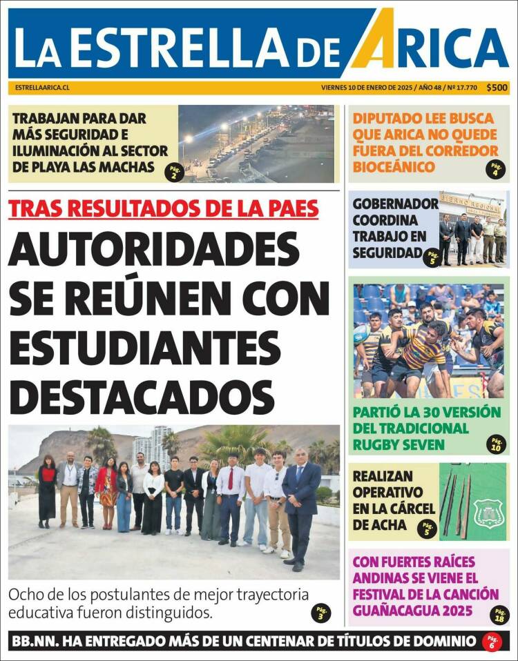 Portada de La Estrella de Arica (Chile)