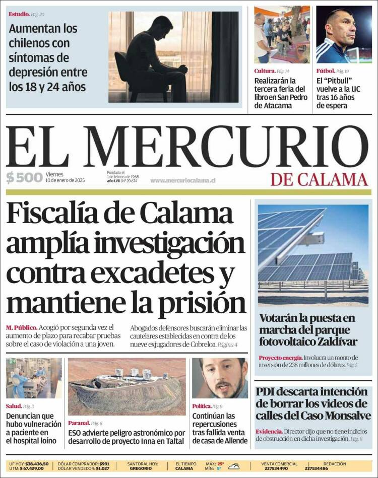 Portada de El Mercurio - Calama (Chile)