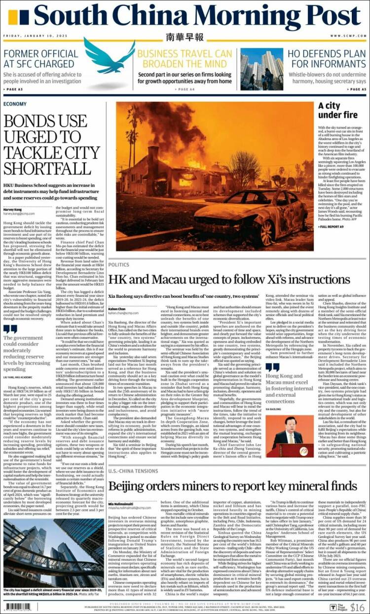 Portada de South China Morning Post (China)