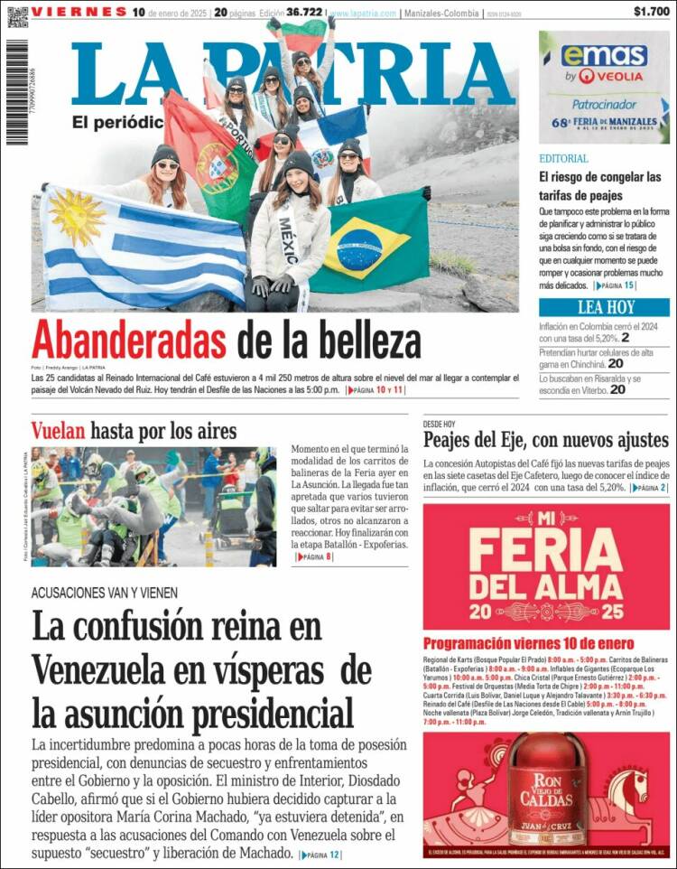 Portada de La Patria (Colombia)