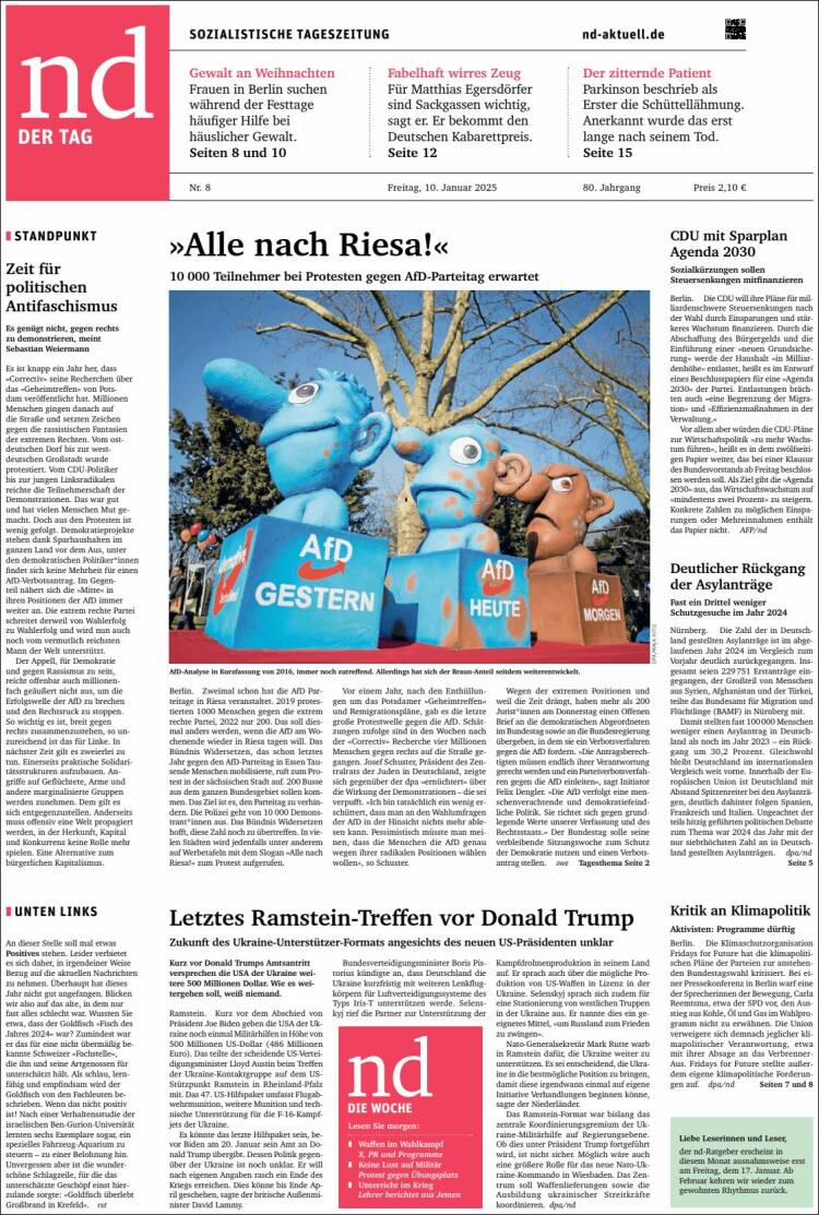 Portada de Neues Deutschland (Alemania)