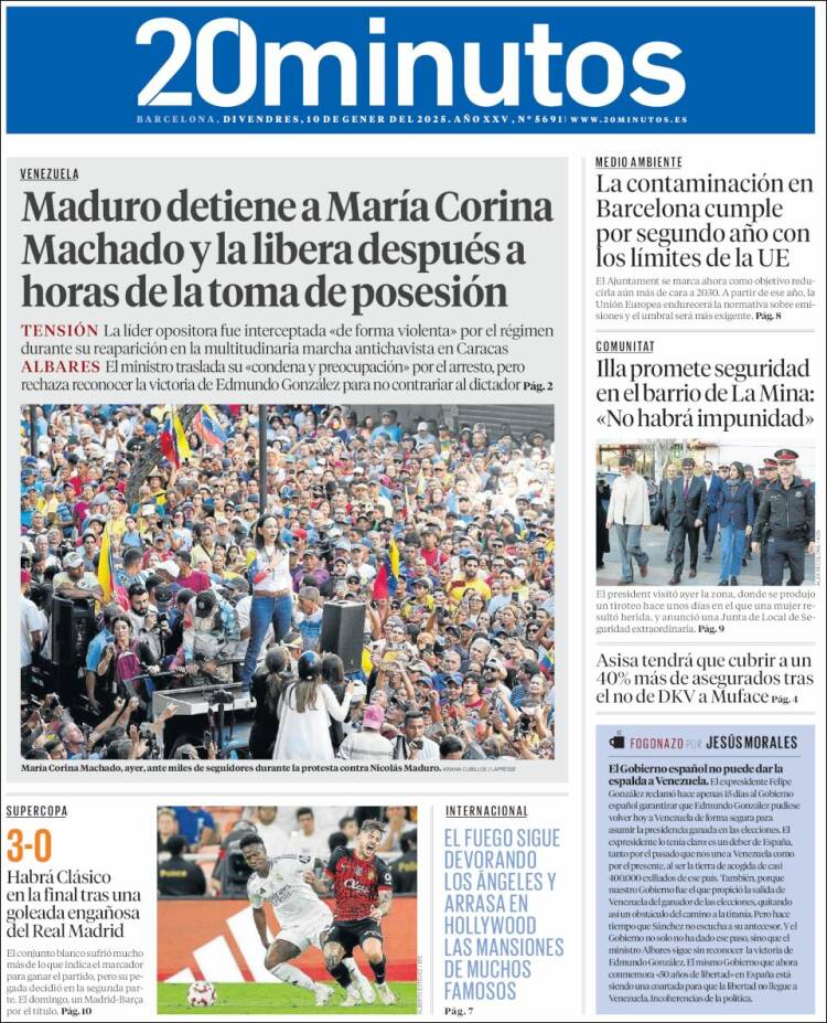 Portada de 20 Minutos - Barcelona (España)