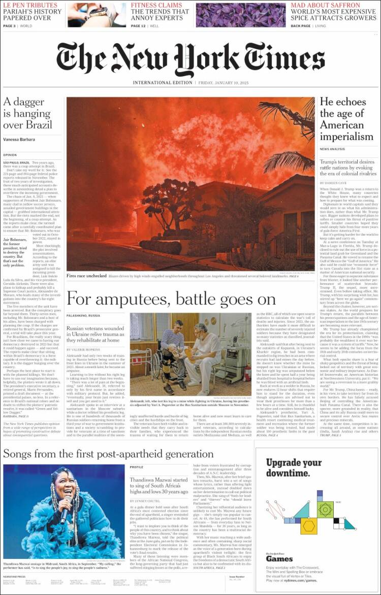 Portada de International New York Times (Europa)