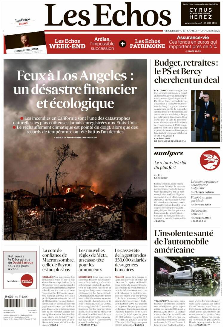 Portada de Les Echos (Francia)