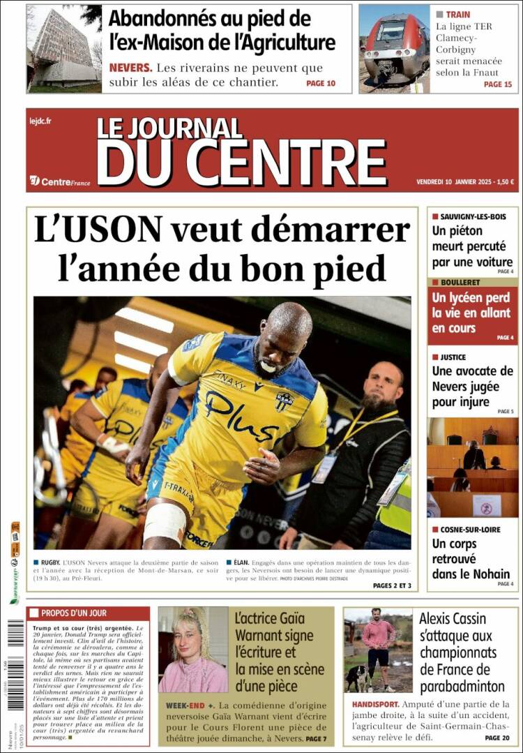 Portada de Le Journal du Centre (Francia)