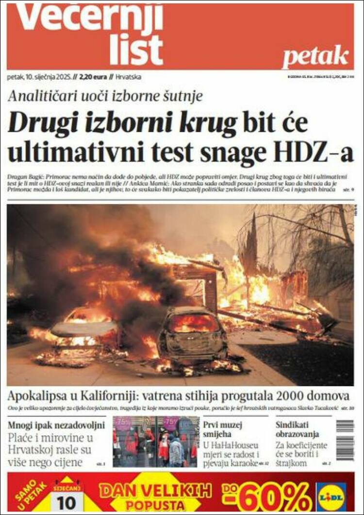 Portada de Večernji (Croacia)