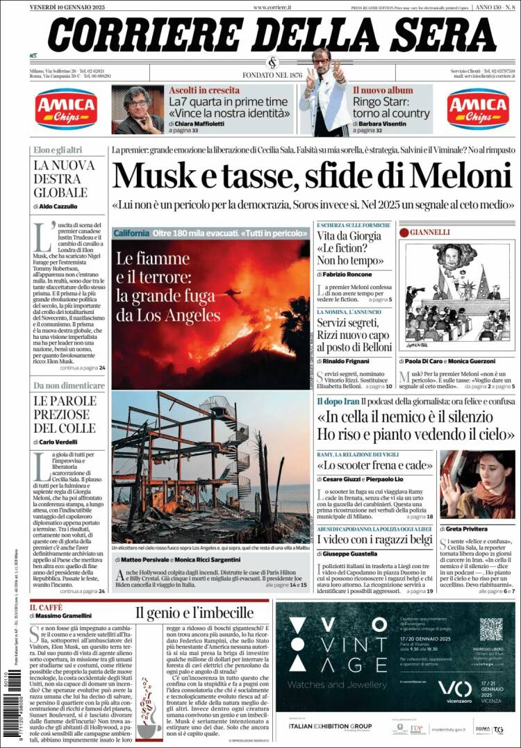 Portada de Corriere della Sera (Italia)