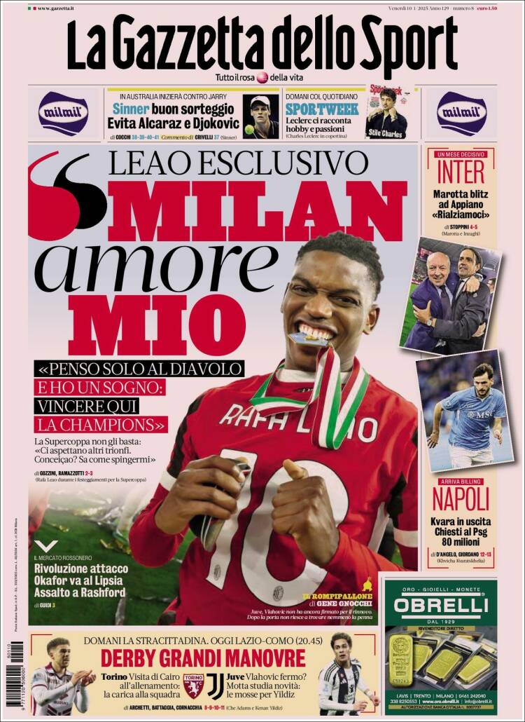 Portada de La Gazzetta dello Sport (Italia)