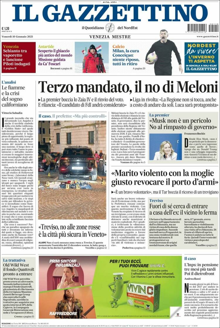 Portada de Il Gazzettino (Italia)