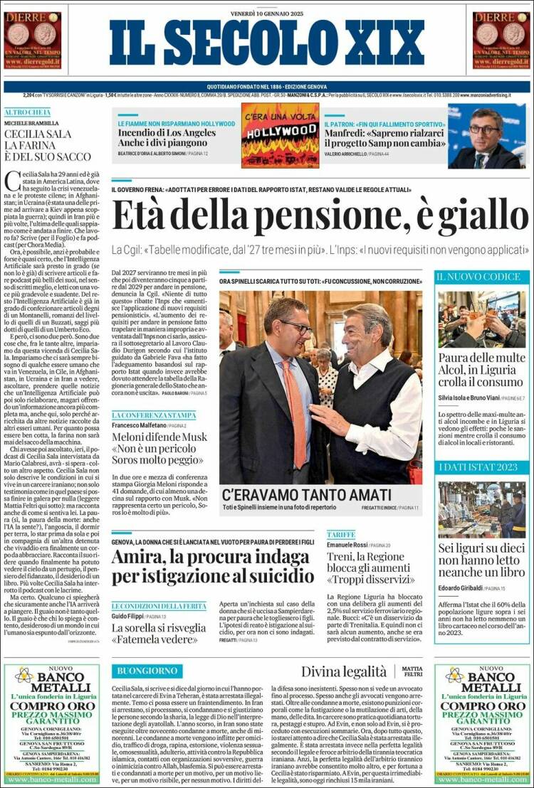 Portada de Il Secolo XIX (Italia)