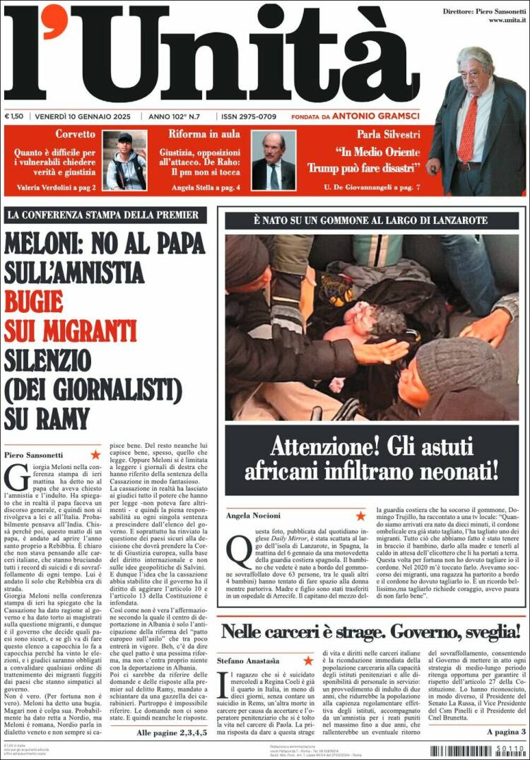 Portada de l'Unità (Italia)