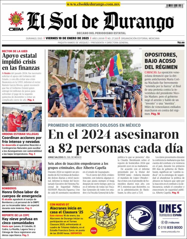 Portada de El Sol de Durango (Mexico)