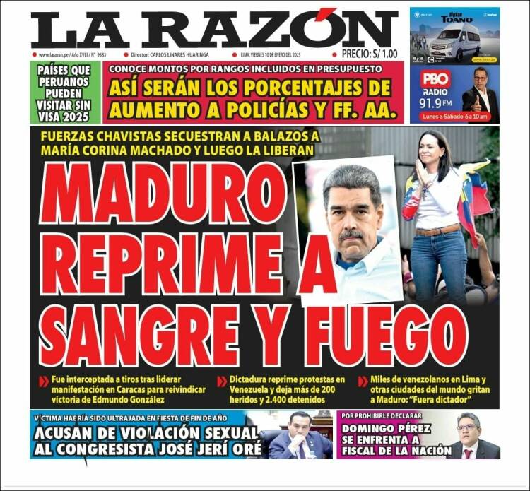 Portada de La Razón (Per&uacute;)
