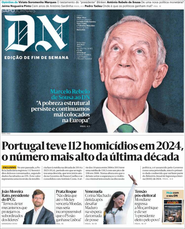 Portada de Diário de Noticias (Portugal)