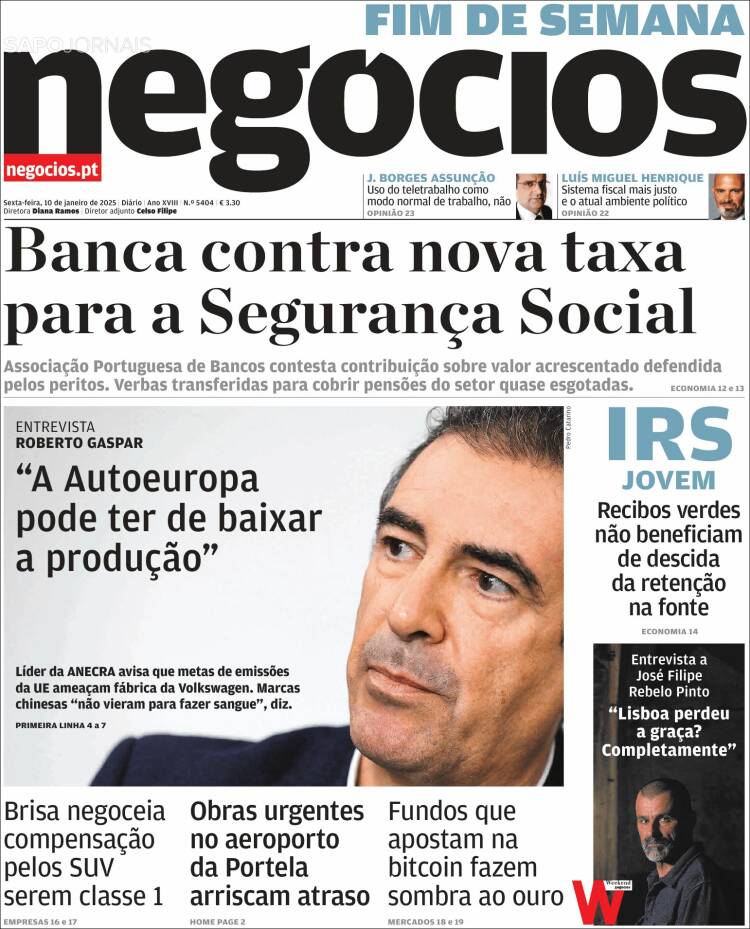 Portada de Jornal de Negócios (Portugal)