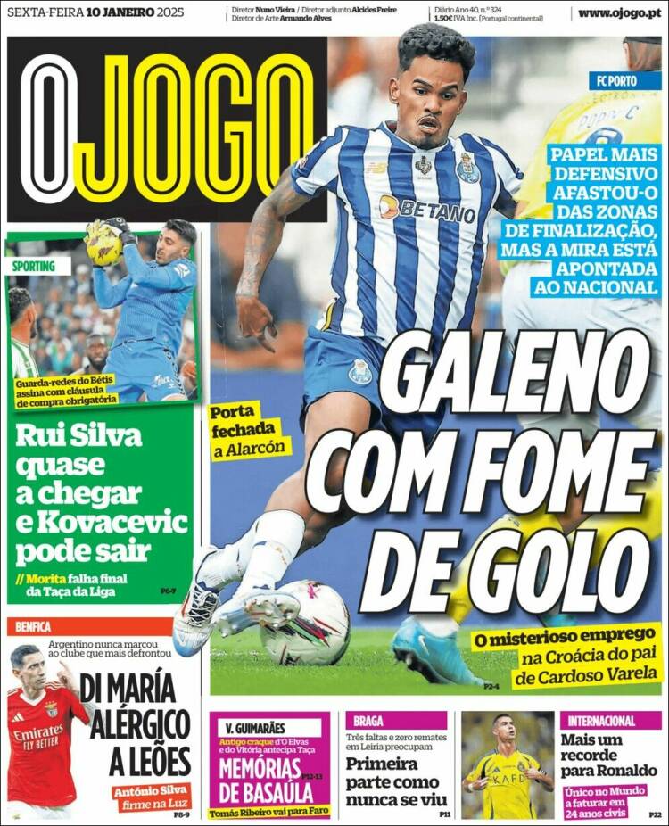 Portada de O Jogo (Portugal)
