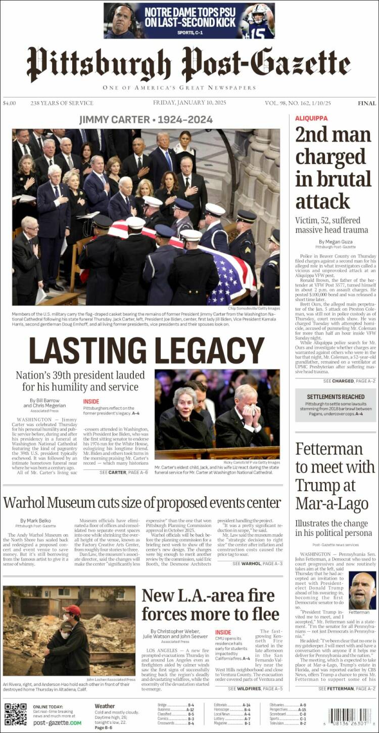 Portada de Pittsburgh Post-Gazette (USA)