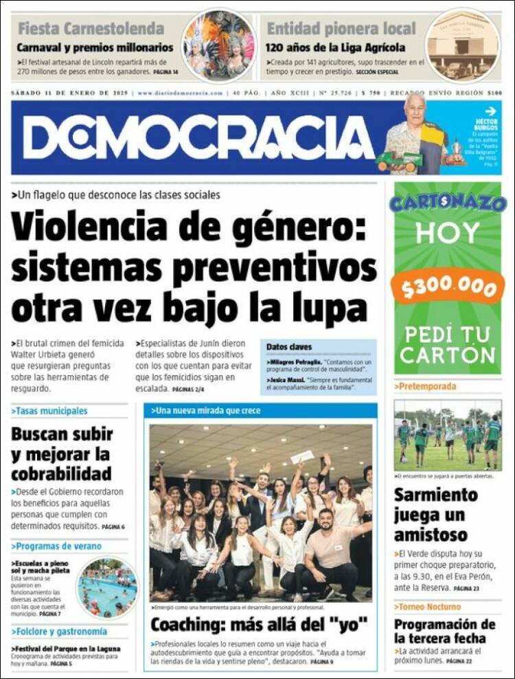 Portada de Diario Democracia (Argentina)