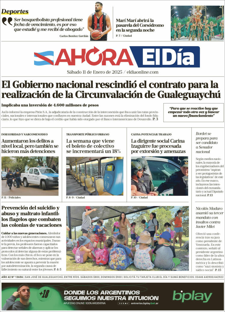Portada de El Día de Gualeguaychú (Argentina)