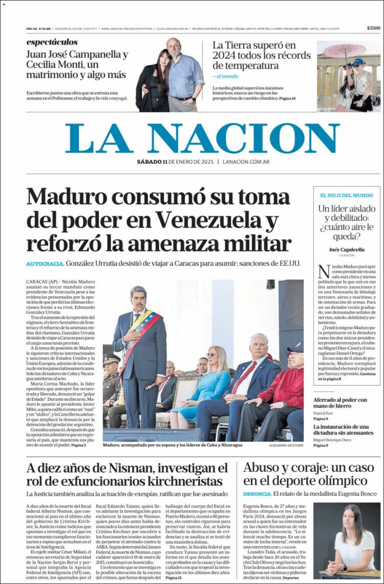 Portada de La Nación (Argentina)