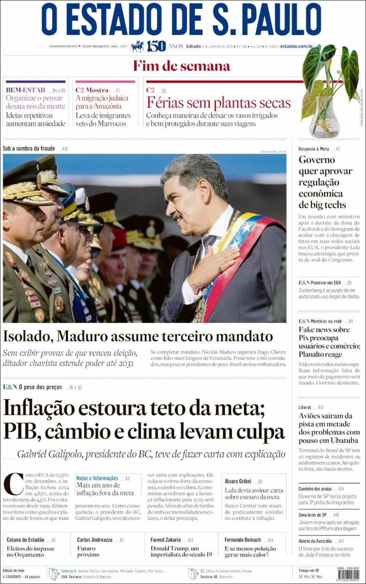 Portada de O Estado de São Paulo (Brasil)