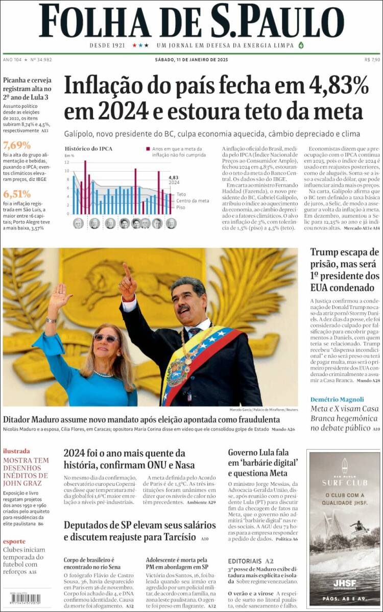 Portada de Folha de São Paulo (Brasil)