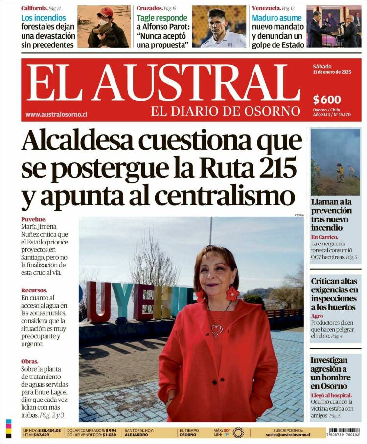 Portada de El Austral de Osorno (Chile)