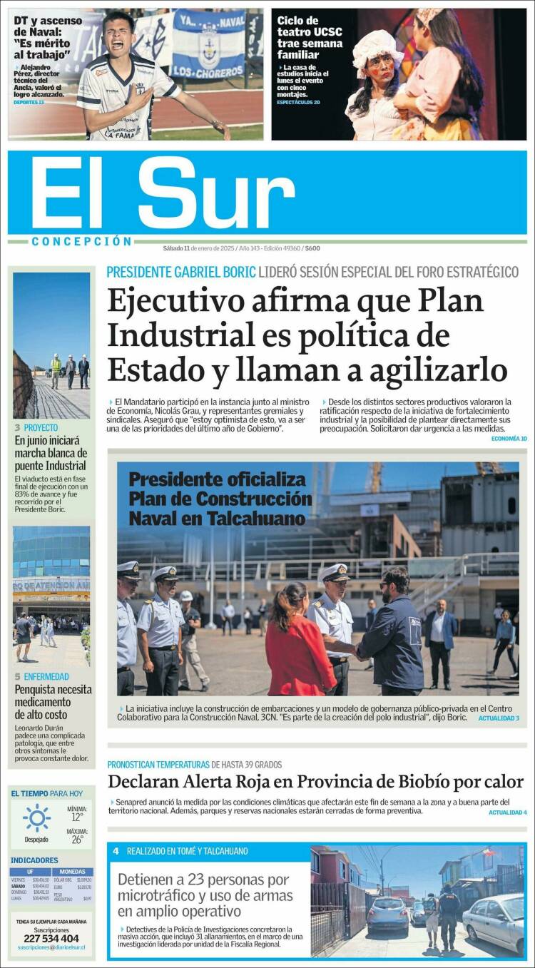 Portada de El Sur (Chile)