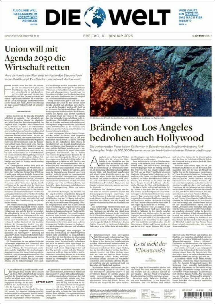 Portada de Die Welt (Alemania)