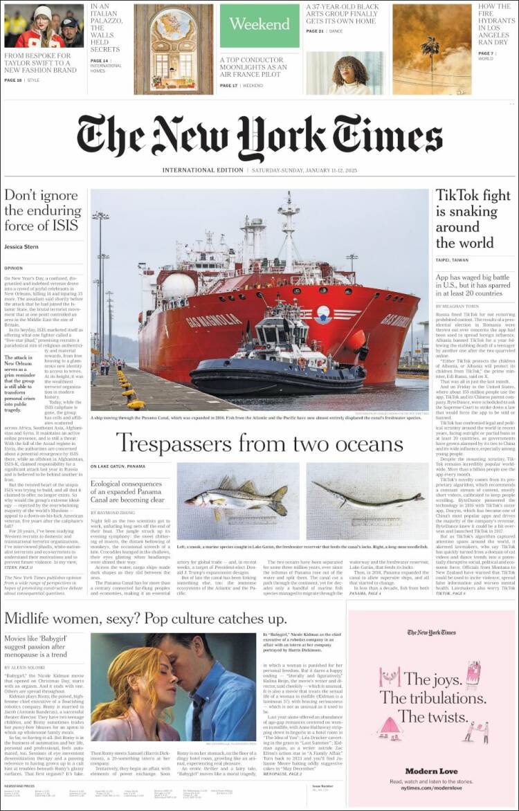 Portada de International New York Times (Europa)