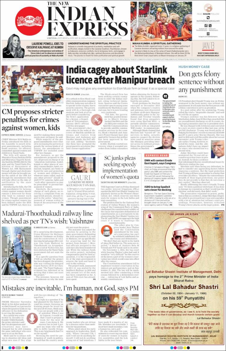 Portada de New Indian Express (India)