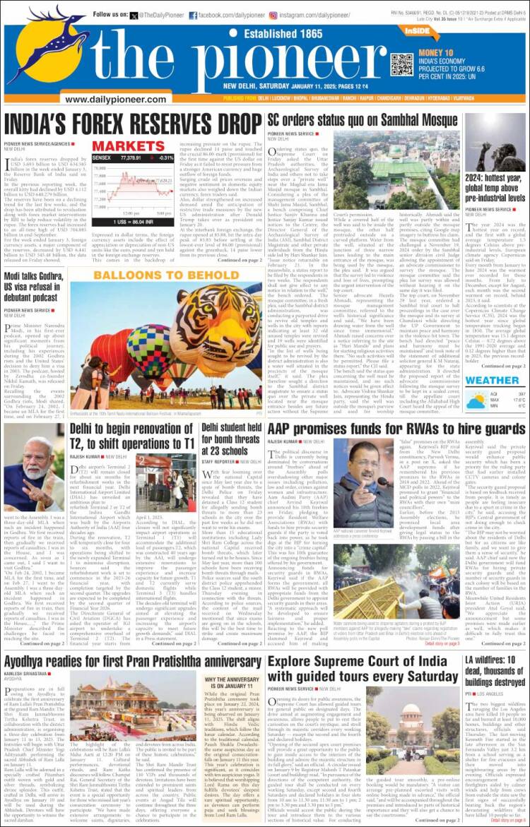 Portada de The Pioneer (India)