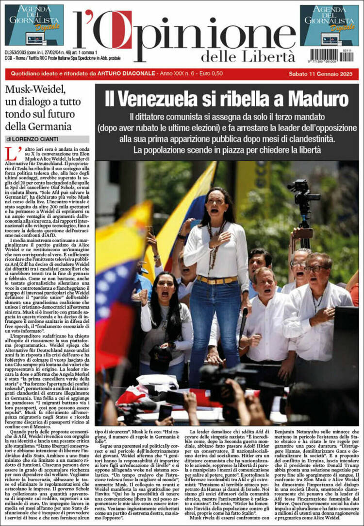 Portada de L'Opinione  delle Libertà (Italia)