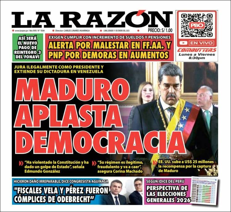 Portada de La Razón (Per&uacute;)