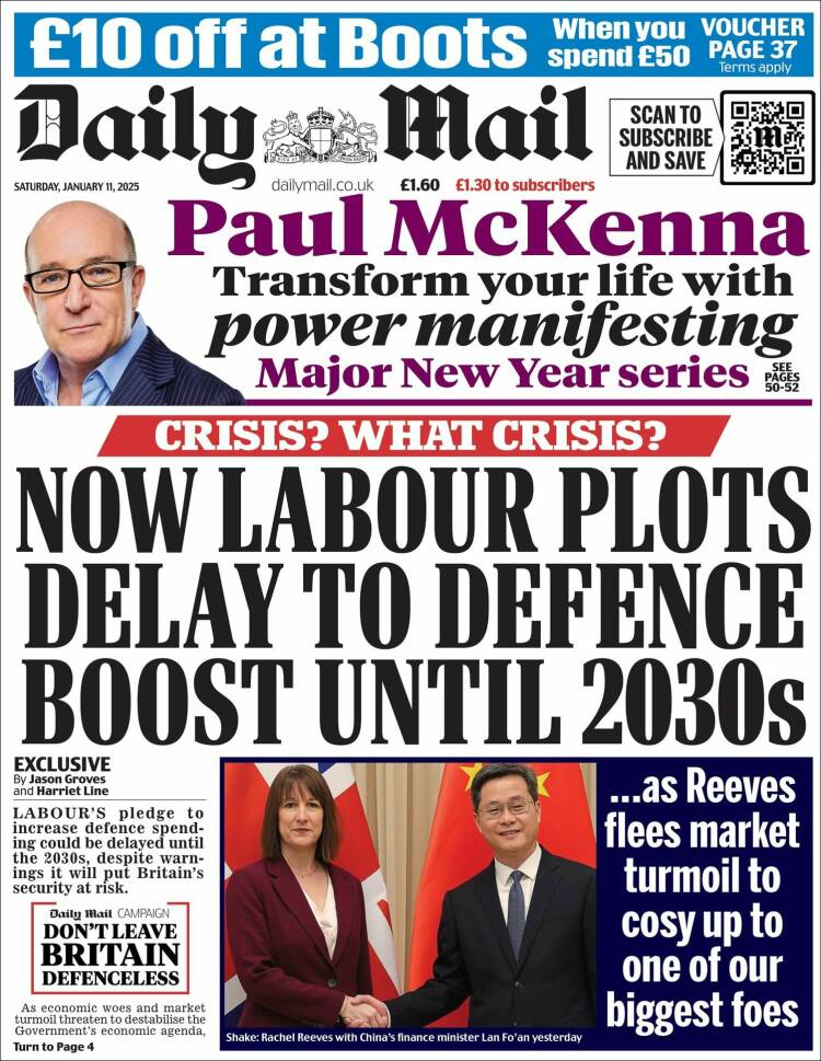 Portada de Daily Mail (Reino Unido)