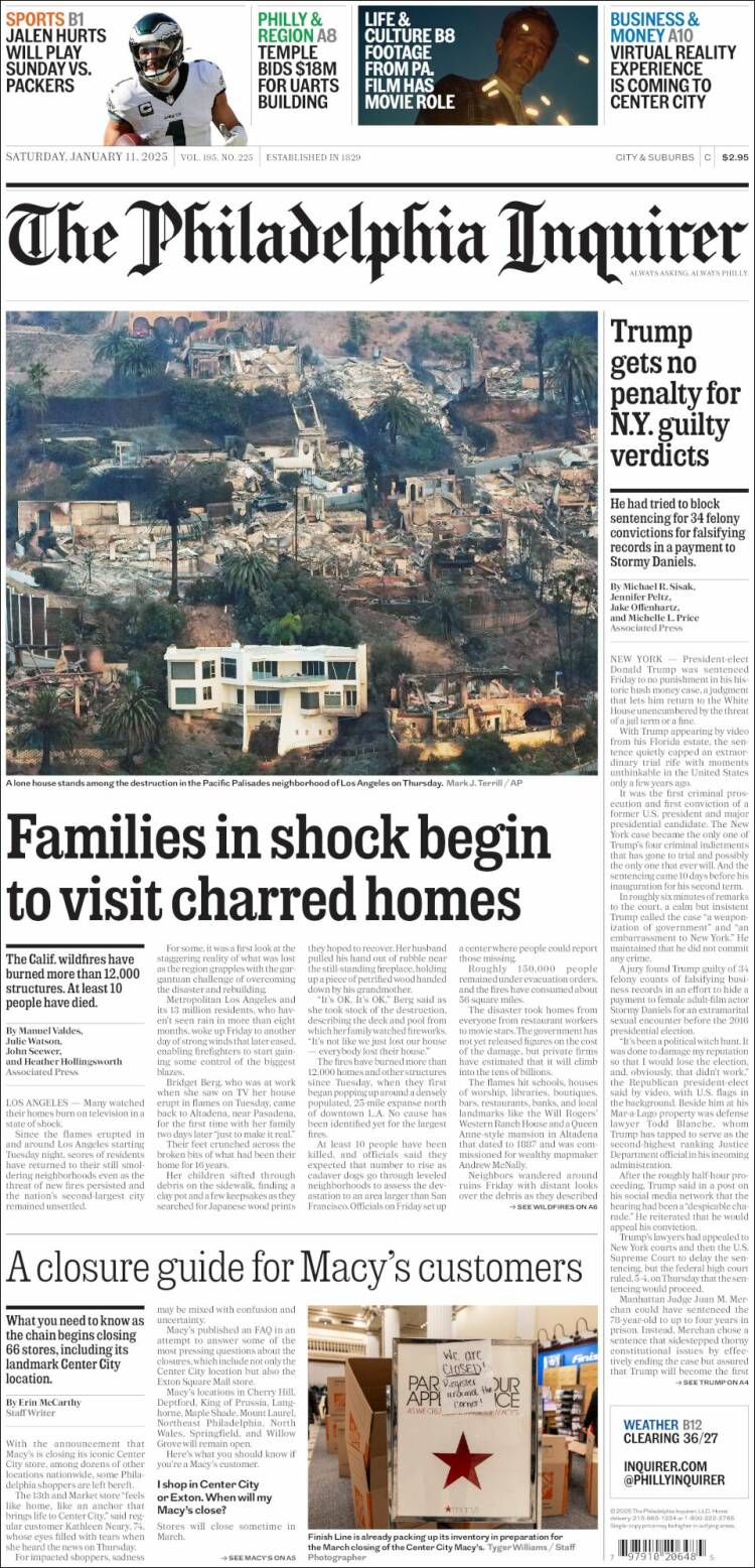 Portada de Philadelphia Inquirer (USA)