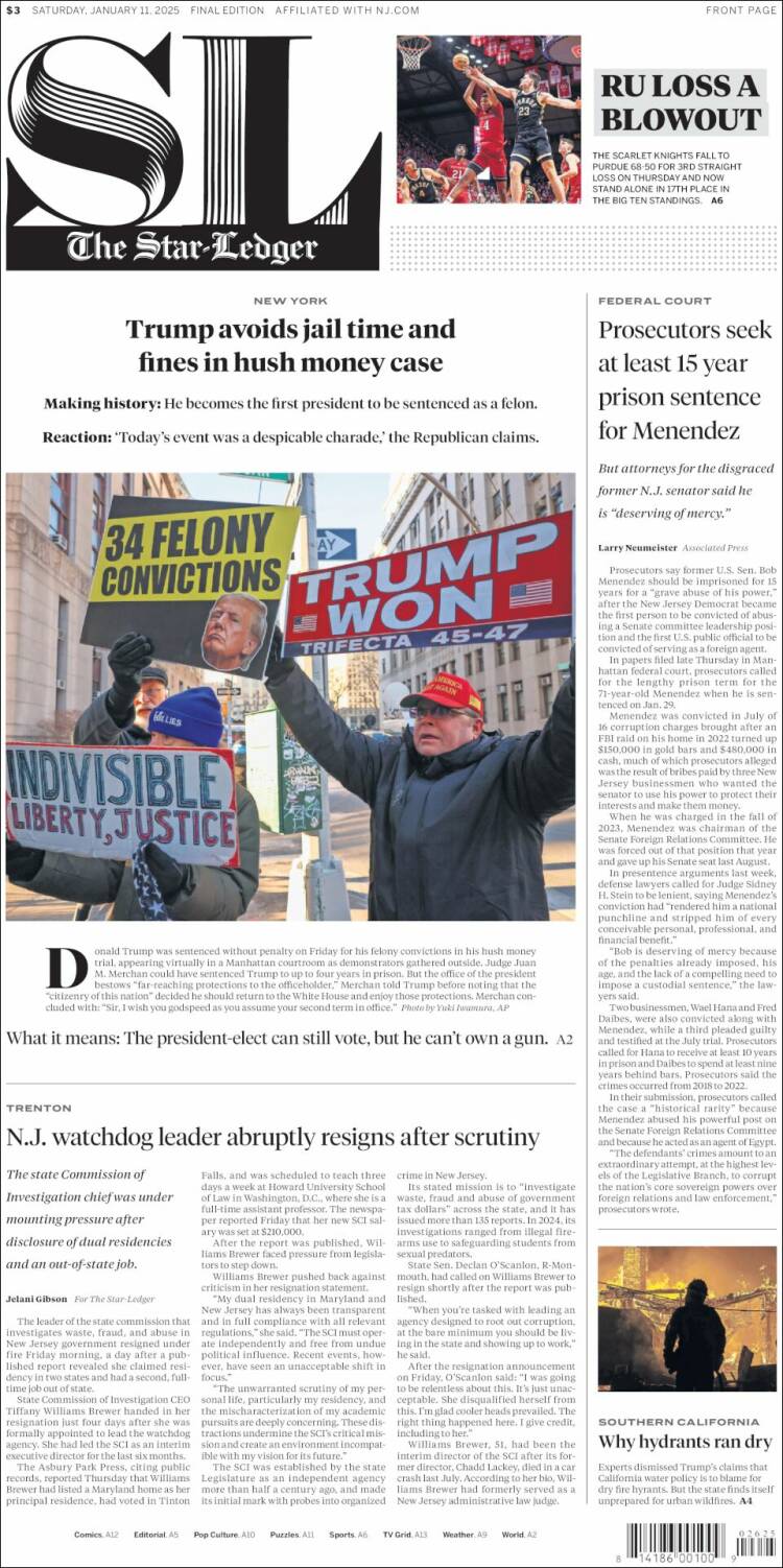 Portada de Star-Ledger (USA)